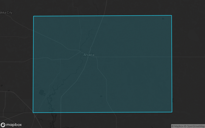 Map of DeSoto County, Florida showing the county boundary and surrounding cities