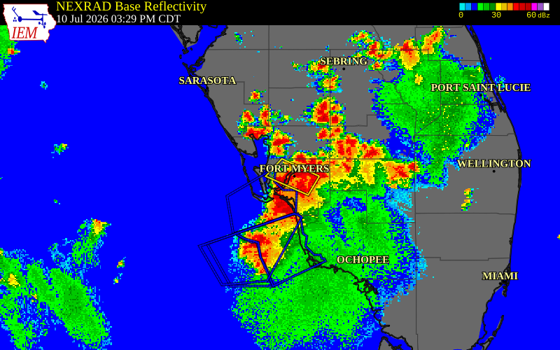 NEXRAD radar during the Friday, July 10, 2026 storm activity in DeSoto County, Florida