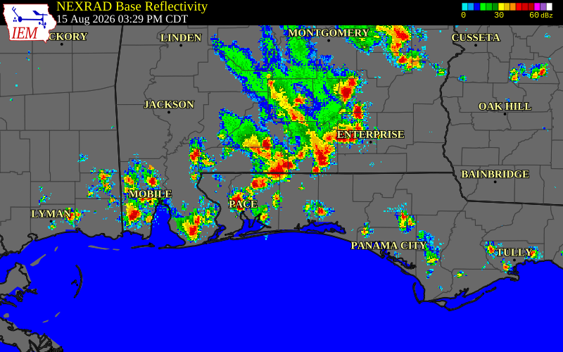 Radar snapshot during the Jan 25, 2026 wind event near Escambia County, Escambia County, Florida, with NWS warning polygons