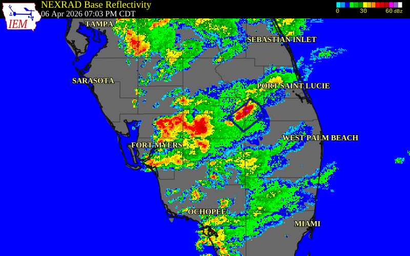 NEXRAD radar during the Monday, April 6, 2026 storm activity in Glades County, Florida