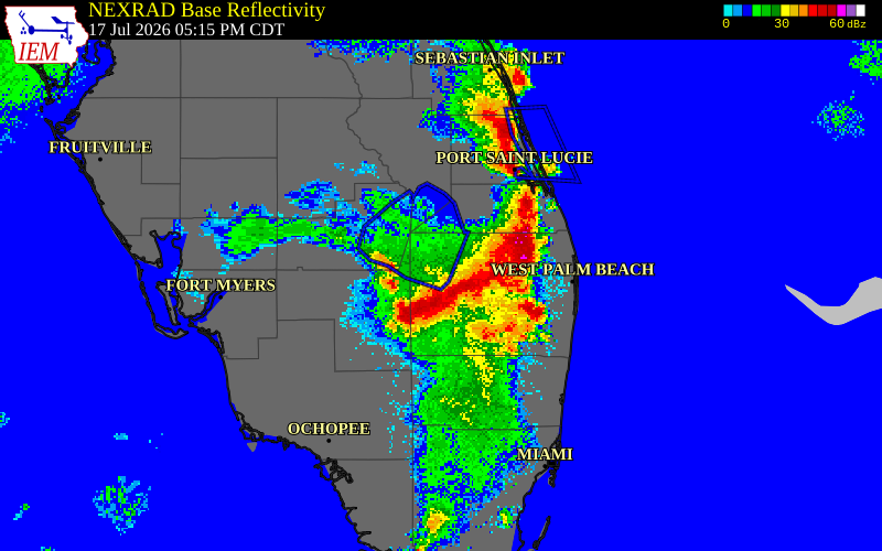 NEXRAD radar during the Friday, July 17, 2026 storm activity in Glades County, Florida