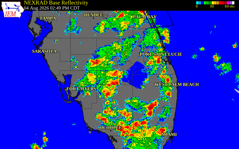 NEXRAD radar during the Tuesday, August 4, 2026 storm activity in Glades County, Florida