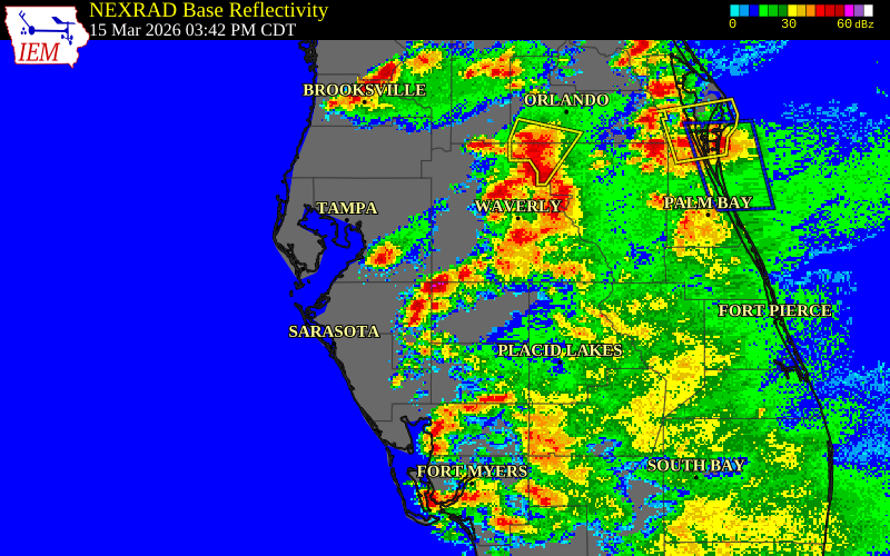 NEXRAD radar during the Sunday, March 15, 2026 storm activity in Hardee County, Florida