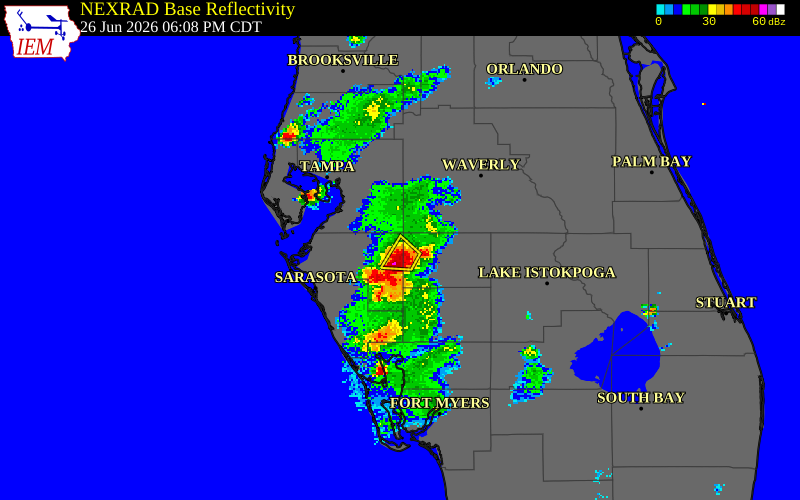 NEXRAD radar during the Friday, June 26, 2026 storm activity in Hardee County, Florida