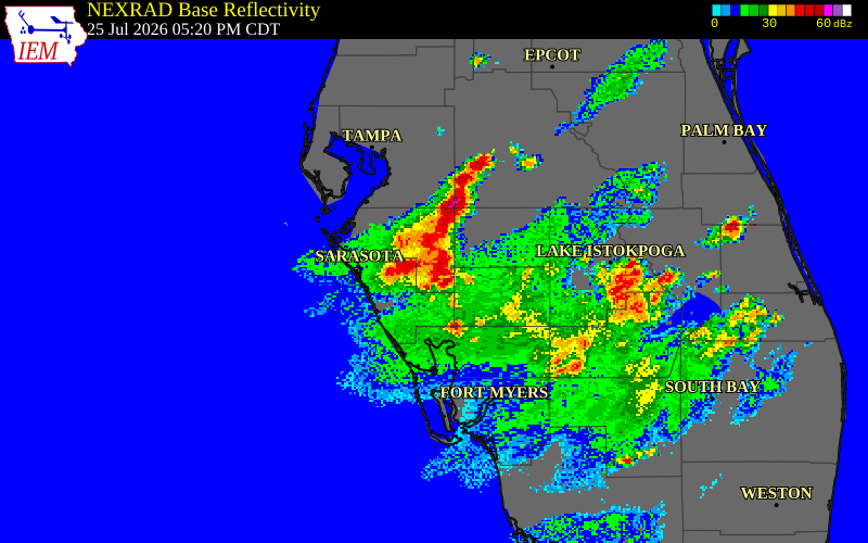 NEXRAD radar during the Saturday, July 25, 2026 storm activity in Hardee County, Florida
