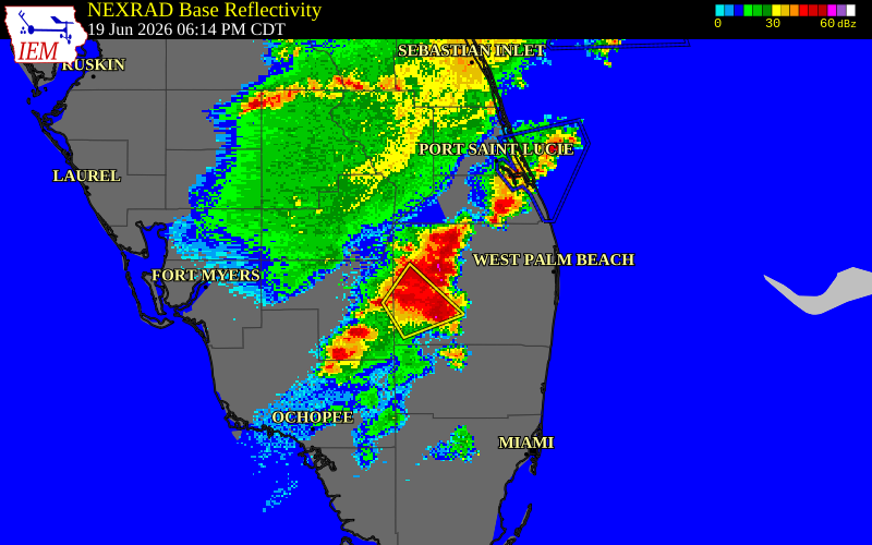 NEXRAD radar during the Friday, June 19, 2026 storm activity in Hendry County, Florida