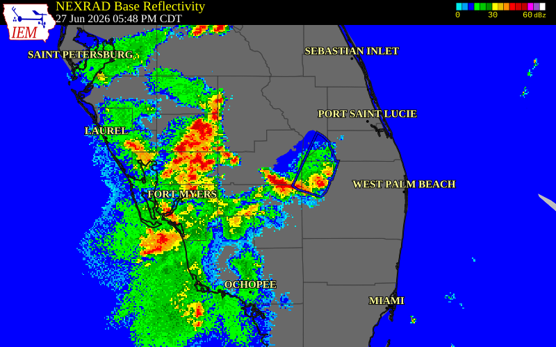 NEXRAD radar during the Saturday, June 27, 2026 storm activity in Hendry County, Florida