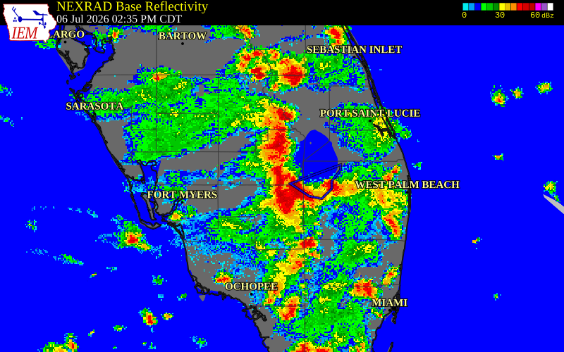 NEXRAD radar during the Monday, July 6, 2026 storm activity in Hendry County, Florida