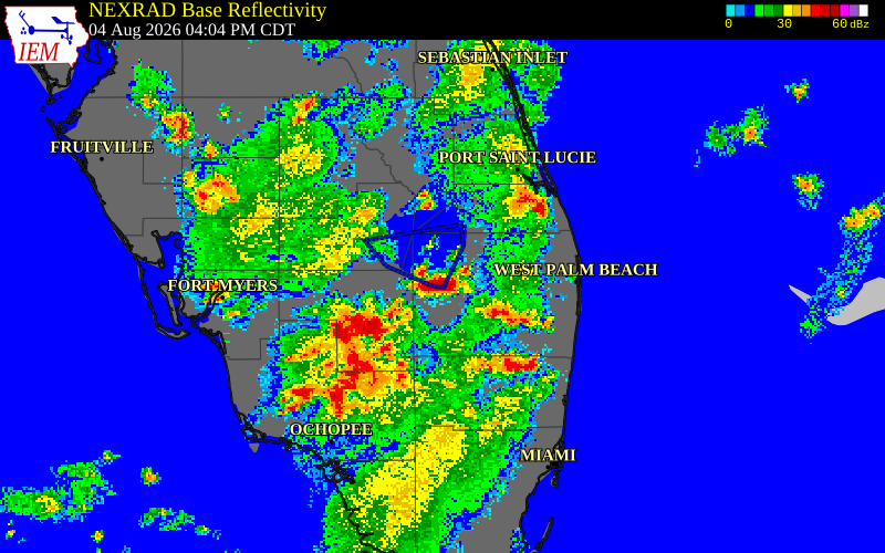 NEXRAD radar during the Tuesday, August 4, 2026 storm activity in Hendry County, Florida