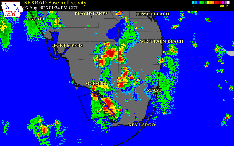 NEXRAD radar during the Wednesday, August 5, 2026 storm activity in Hendry County, Florida