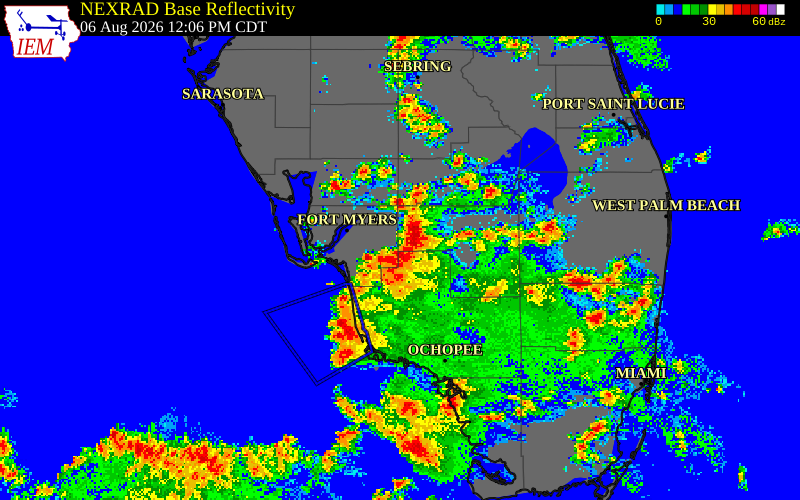 NEXRAD radar during the Thursday, August 6, 2026 storm activity in Hendry County, Florida