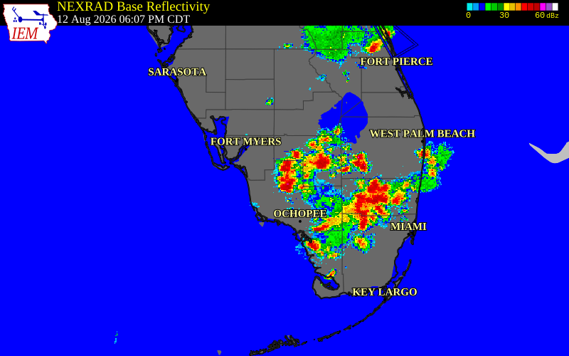 Radar snapshot during the Aug 8, 2026 wind event near Hendry County, Hendry County, Florida, with NWS warning polygons