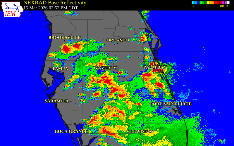 NEXRAD radar during the Sunday, March 15, 2026 storm activity in Highlands County, Florida