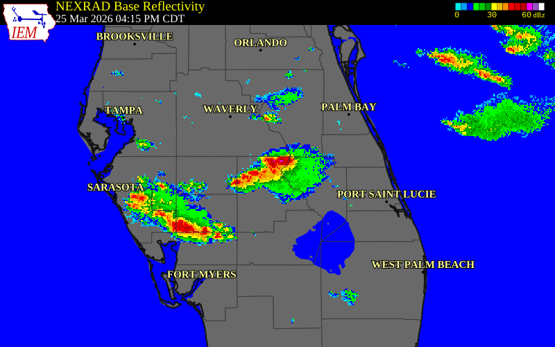 NEXRAD radar during the Wednesday, March 25, 2026 storm activity in Highlands County, Florida