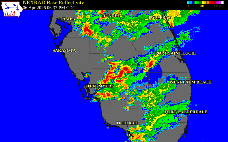 NEXRAD radar during the Monday, April 6, 2026 storm activity in Highlands County, Florida