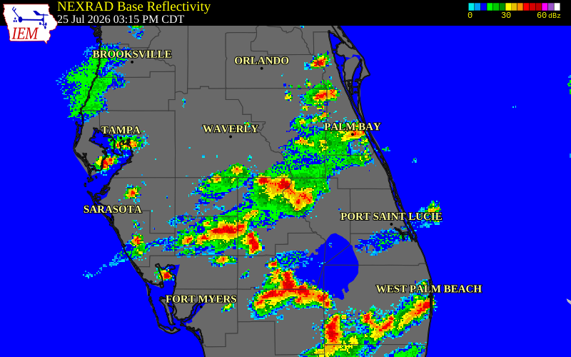NEXRAD radar during the Saturday, July 25, 2026 storm activity in Highlands County, Florida