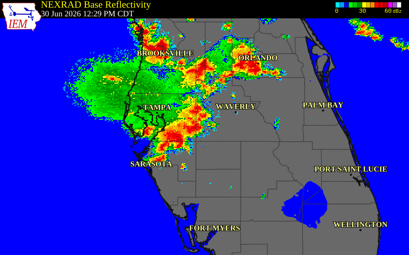 NEXRAD radar during the Tuesday, June 30, 2026 storm activity in Hillsborough County, Florida