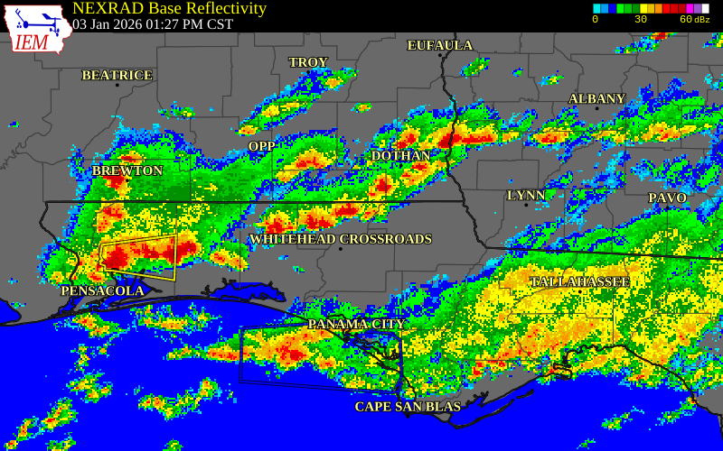 NEXRAD radar during the Saturday, January 3, 2026 storm activity in Holmes County, Florida