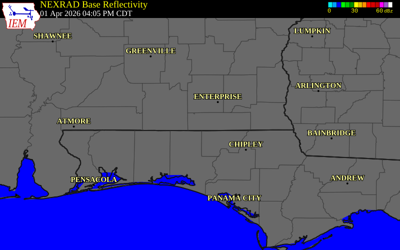 NEXRAD radar during the Wednesday, April 1, 2026 storm activity in Holmes County, Florida