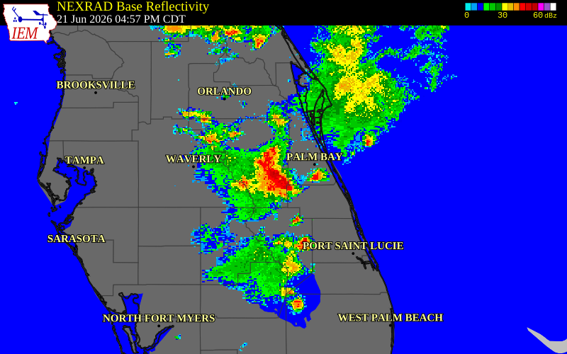NEXRAD radar during the Sunday, June 21, 2026 storm activity in Indian River County, Florida