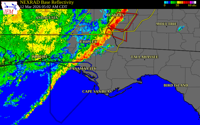 NEXRAD radar during the Thursday, March 12, 2026 storm activity in Jackson County, Florida