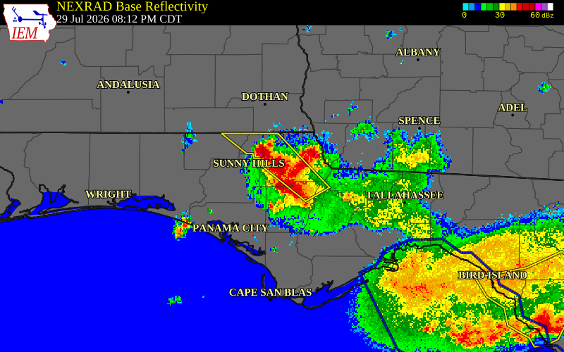 NEXRAD radar during the Wednesday, July 29, 2026 storm activity in Jackson County, Florida
