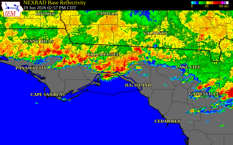 NEXRAD radar during the Friday, June 19, 2026 storm activity in Jefferson County, Florida