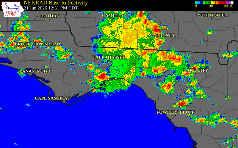 NEXRAD radar during the Sunday, June 21, 2026 storm activity in Jefferson County, Florida