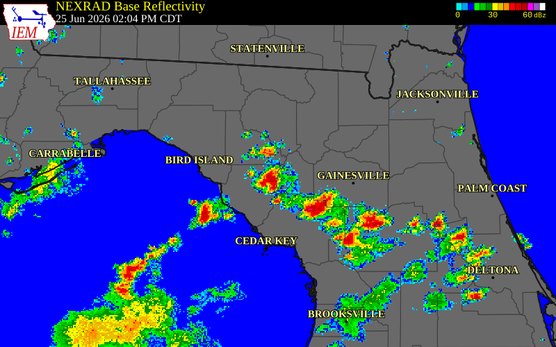 NEXRAD radar during the Thursday, June 25, 2026 storm activity in Lafayette County, Florida