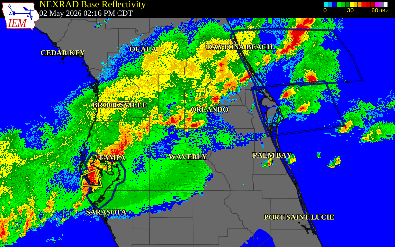 NEXRAD radar during the Saturday, May 2, 2026 storm activity in Lake County, Florida
