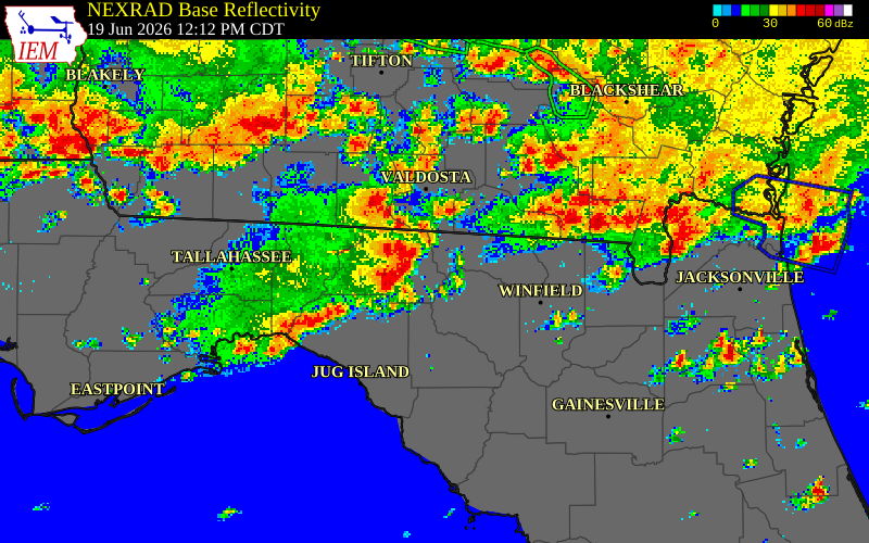 NEXRAD radar during the Friday, June 19, 2026 storm activity in Madison County, Florida