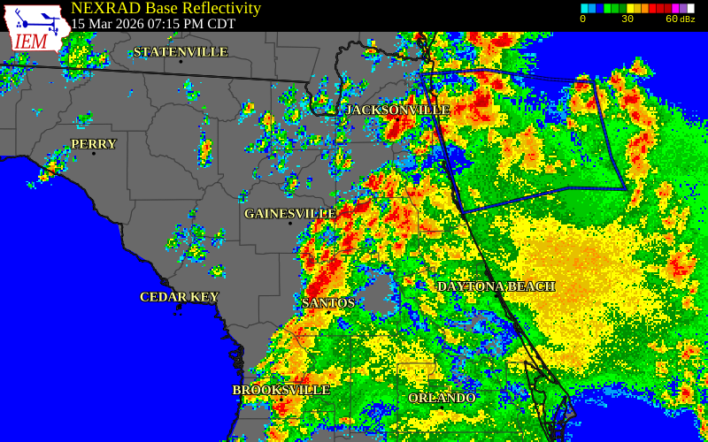 NEXRAD radar during the Sunday, March 15, 2026 storm activity in Marion County, Florida