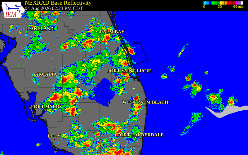 NEXRAD radar during the Tuesday, August 4, 2026 storm activity in Martin County, Florida
