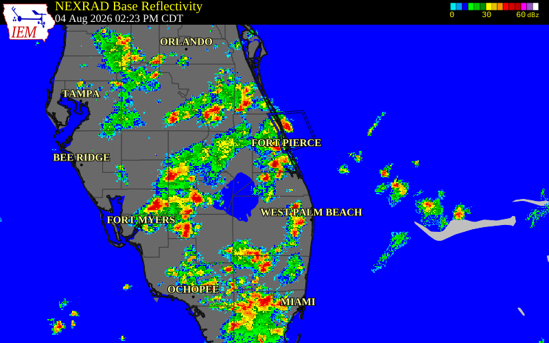 Radar snapshot during the Aug 4, 2026 wind event near Martin County, Martin County, Florida, with NWS warning polygons