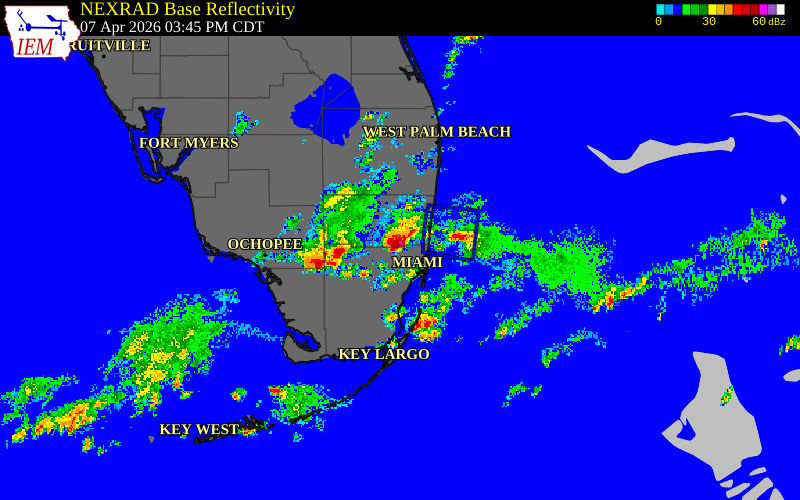 Radar snapshot during the Apr 7, 2026 tornado event near 3 NNW Miami Lakes, Miami-Dade County, Florida, with NWS warning polygons