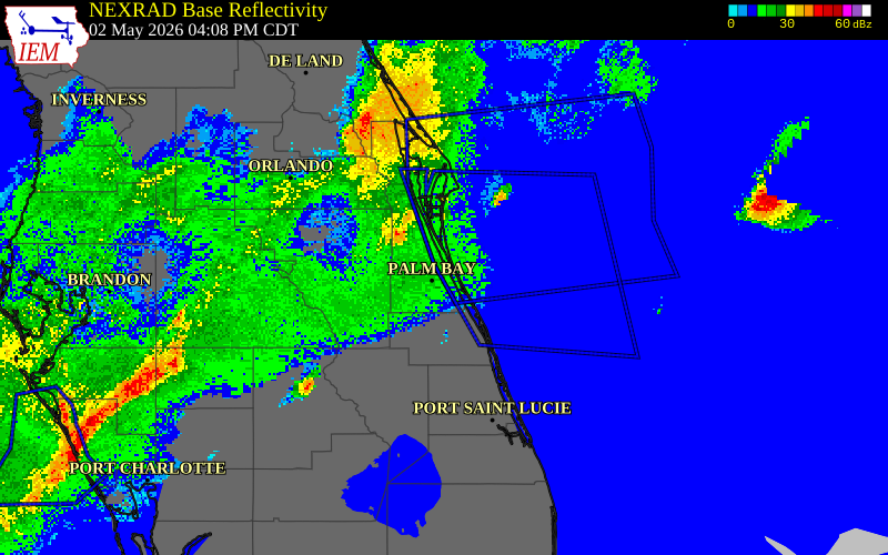 NEXRAD radar during the Saturday, May 2, 2026 storm activity in Osceola County, Florida