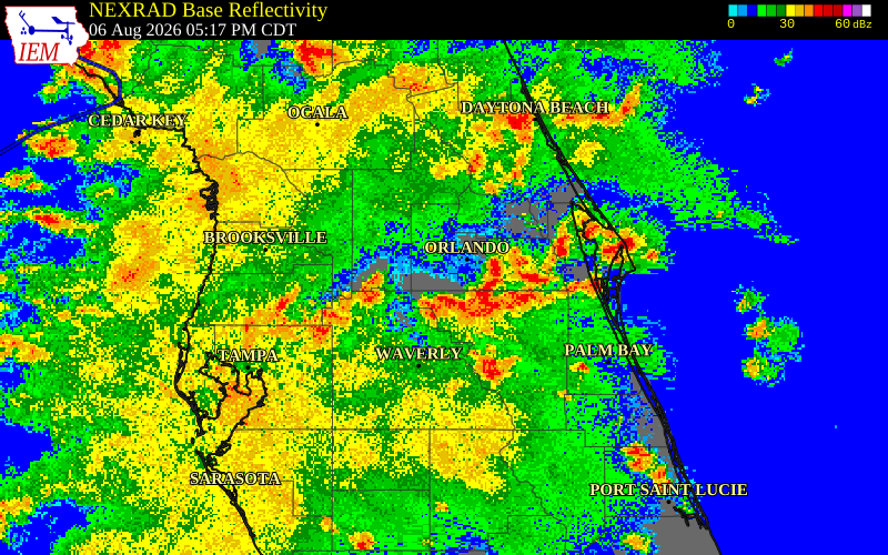 NEXRAD radar during the Thursday, August 6, 2026 storm activity in Osceola County, Florida