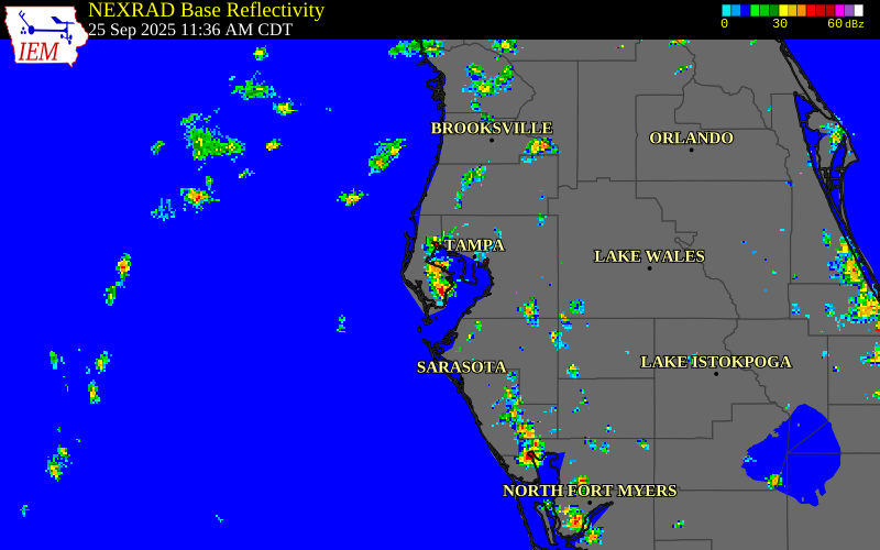 NEXRAD radar during the Thursday, September 25, 2025 storm activity in Pinellas County, Florida