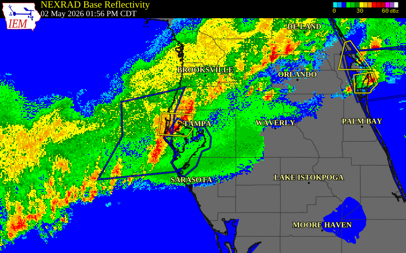 NEXRAD radar during the Saturday, May 2, 2026 storm activity in Pinellas County, Florida