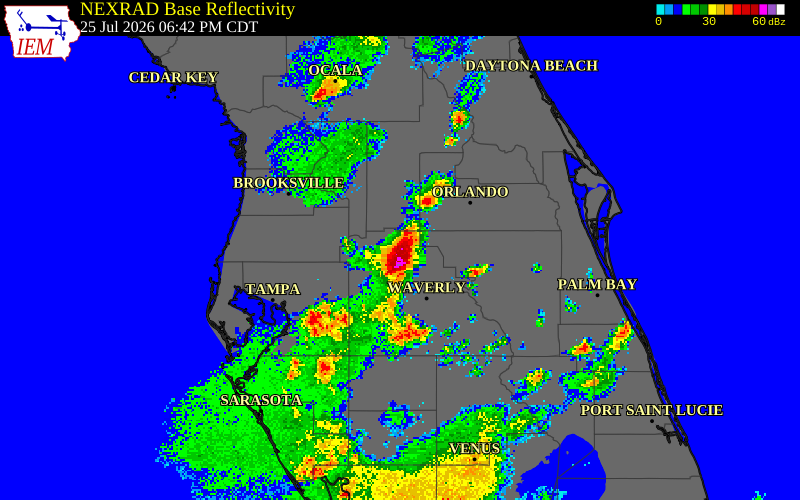 NEXRAD radar during the Saturday, July 25, 2026 storm activity in Polk County, Florida
