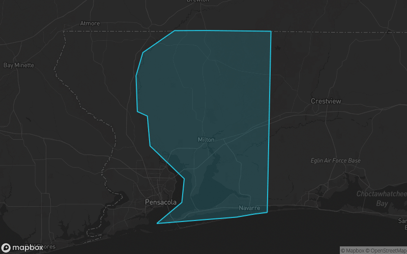 Map of Santa Rosa County, Florida showing the county boundary and surrounding cities