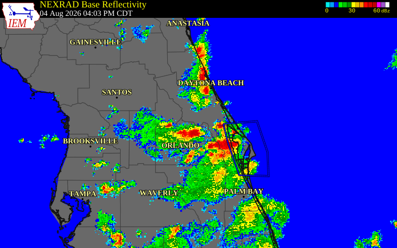 NEXRAD radar during the Tuesday, August 4, 2026 storm activity in Seminole County, Florida