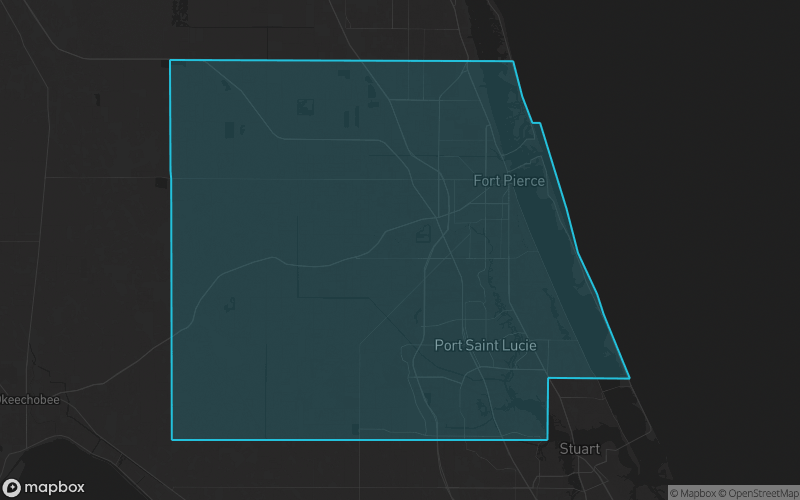 Map of St. Lucie County, Florida showing the county boundary and surrounding cities