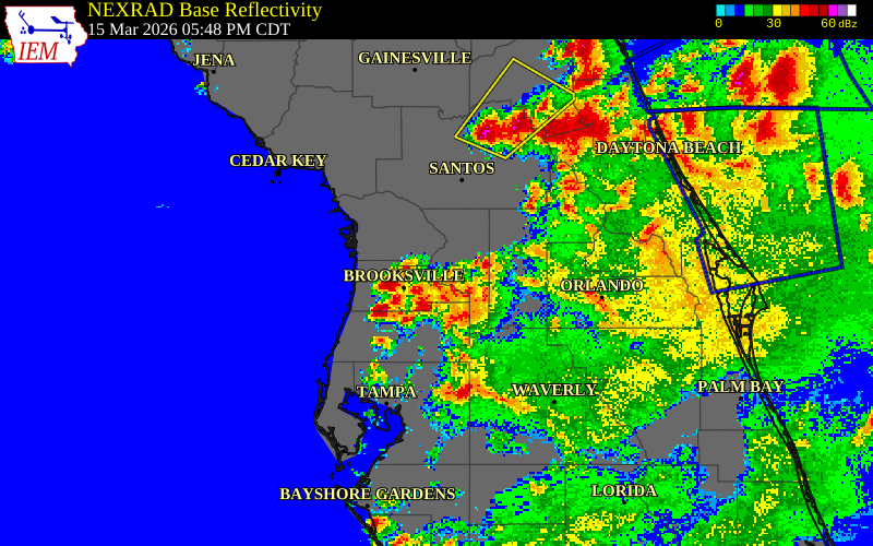 NEXRAD radar during the Sunday, March 15, 2026 storm activity in Sumter County, Florida