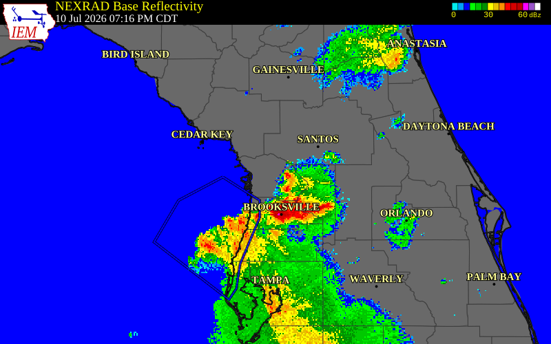 NEXRAD radar during the Friday, July 10, 2026 storm activity in Sumter County, Florida