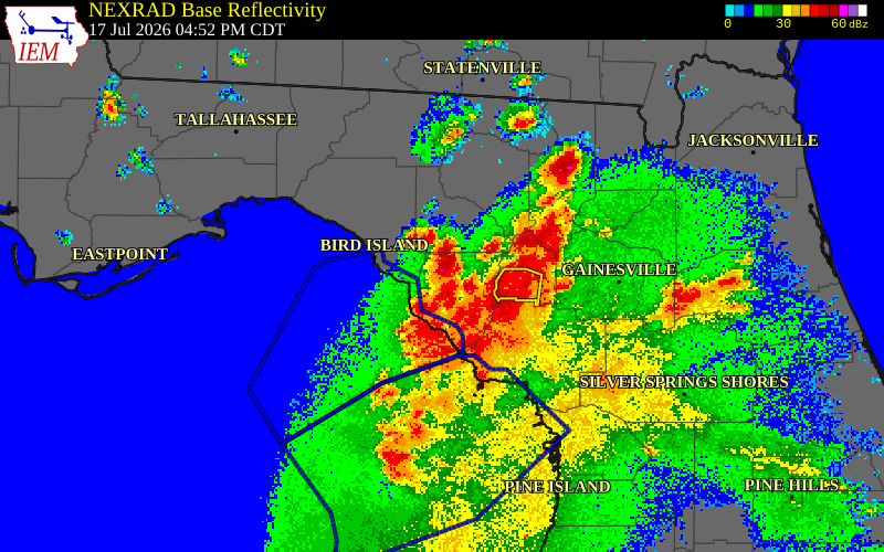 NEXRAD radar during the Friday, July 17, 2026 storm activity in Taylor County, Florida