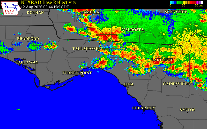 NEXRAD radar during the Wednesday, August 12, 2026 storm activity in Taylor County, Florida