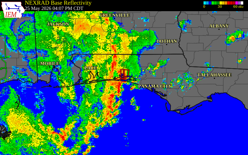 Radar snapshot during the May 25, 2026 tornado event near Villa Tasso, Walton County, Florida, with NWS warning polygons