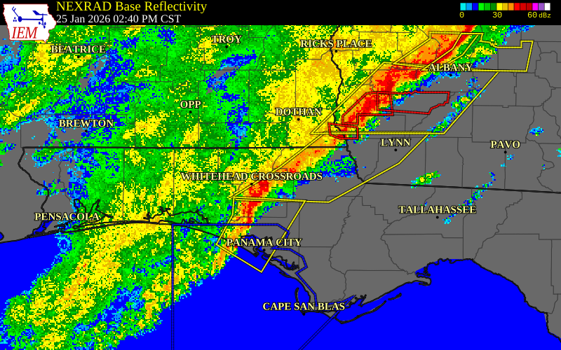NEXRAD radar during the Sunday, January 25, 2026 storm activity in Washington County, Florida