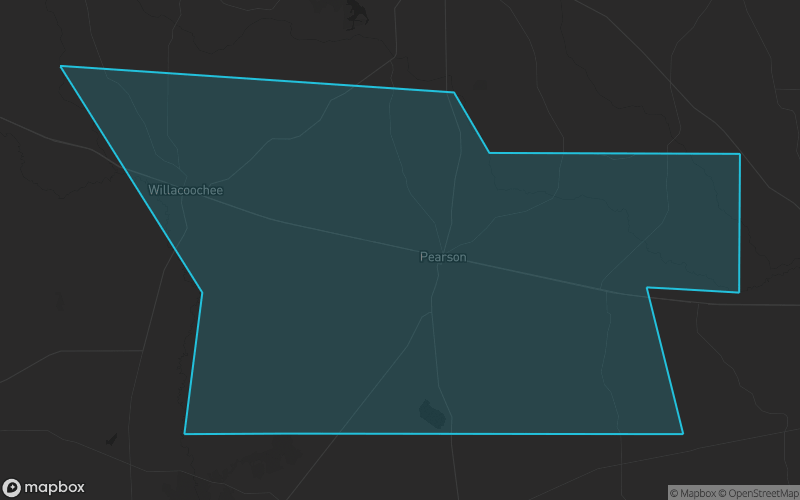 Map of Atkinson County, Georgia showing the county boundary and surrounding cities
